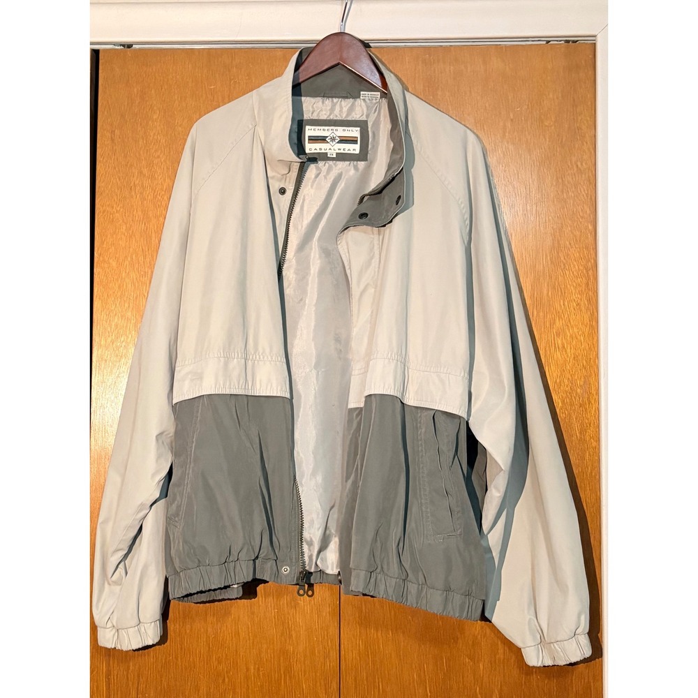 VTG Members Only‎ Casualwear Mens 2X Zip Up Bomber Jacket Beige Olive Green - Picture 3 of 13
